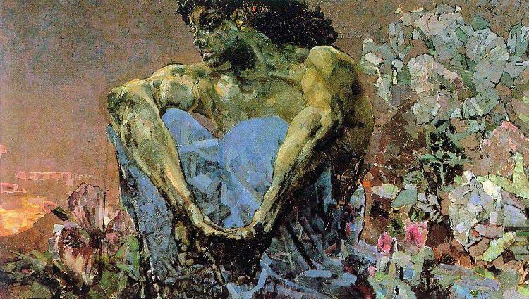 Mikhail Vrubel Demon seated in the garden 1890 oil painting image